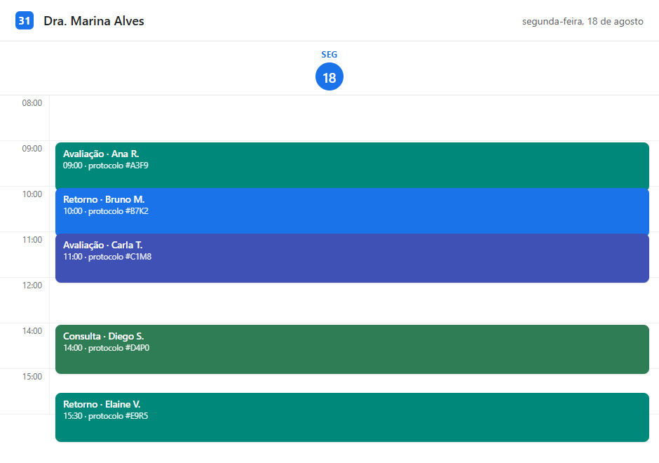 Agenda do Google de um médico com as consultas marcadas pelo Atende